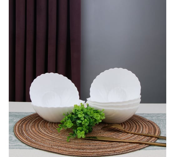 Салатник Arya Home shell из опалового стекла, 6 предметов, белый 8680943224170
