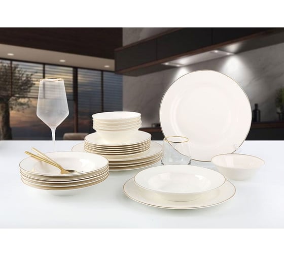 Набор столовой посуды Arya Home dory gold exclusive из костяного фарфора, 24 предмета 8680943109477