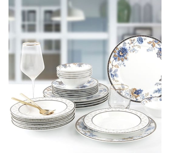 Набор столовой посуды Arya Home flora elegant из фарфора, 24 предмета, белый 8680943109583