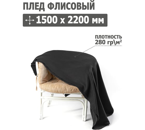 Плед Tplus 1500x2200 мм, флис, черный T021092