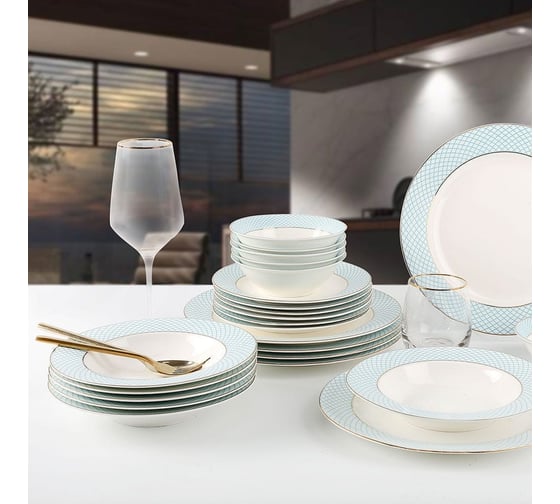 Набор столовой посуды Arya Home azure exclusive из костяного фарфора, 24 предмета 8680943109453