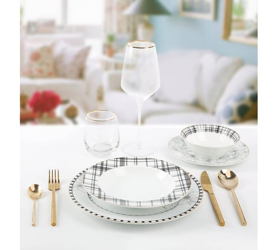 Набор столовой посуды Arya Home mandala elegant из фарфора, 24 предмета, белый 8680943214430