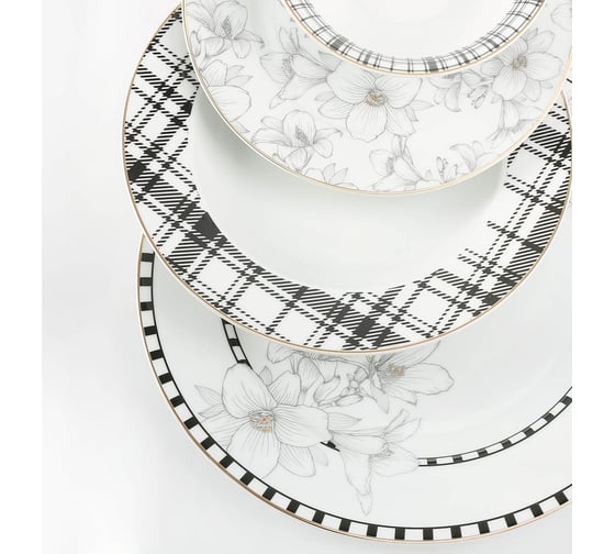 Набор столовой посуды Arya Home mandala elegant из фарфора, 24 предмета, белый 8680943214430