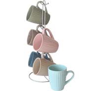 Набор кружек JEWEL Аура 6 предметов, на металлической подставке, 350 мл, керамика ПС004-65