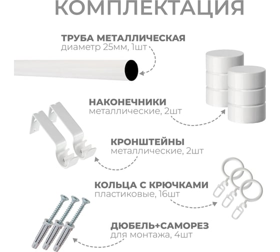 Металлический карниз LM DECOR лайт цилиндр, диаметр 25 мм, 1.6 м, белый глянец SC08813131160WH