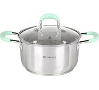 Кастрюля DANIKS нержавеющая сталь, 2.5 л, с крышкой, крышка стекло, силикон ручка, круглая, гринери, sd-23-18, индукция 451815