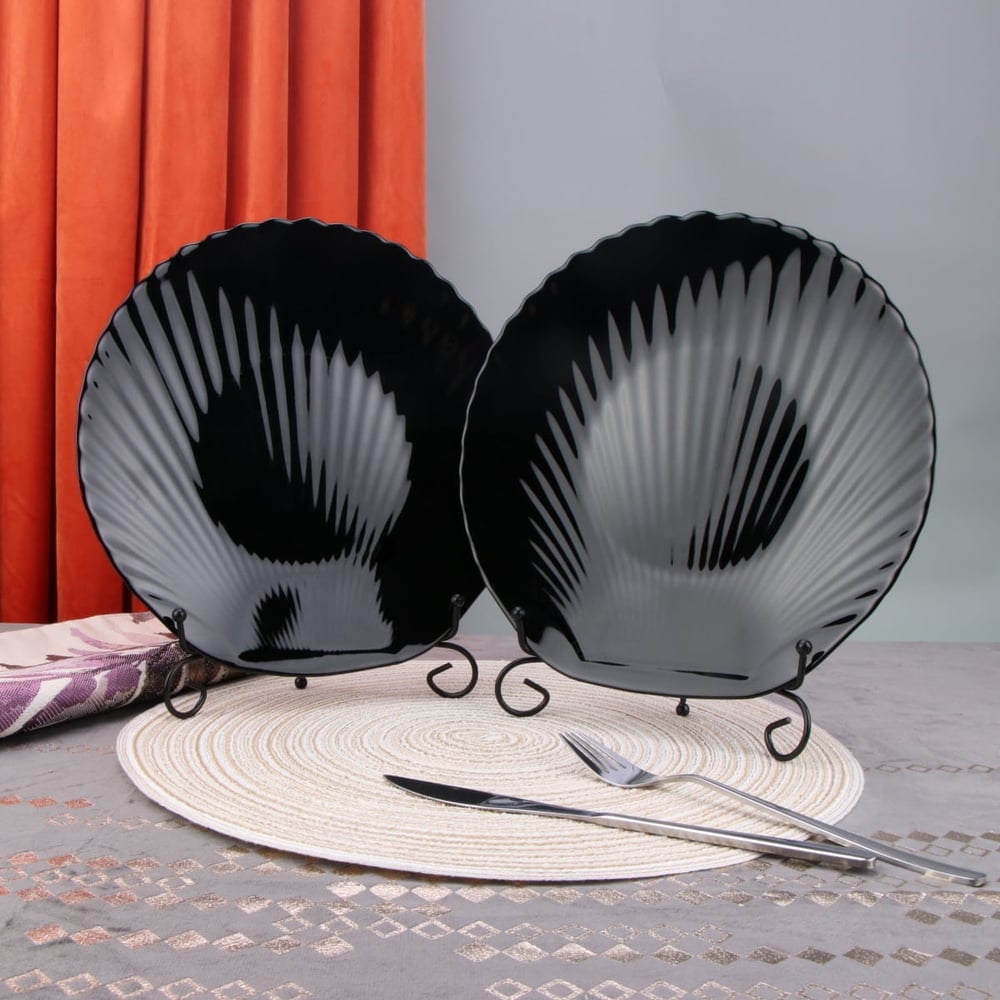 Обеденная тарелка Arya Home shell из опалового стекла 6 пр. черный ...