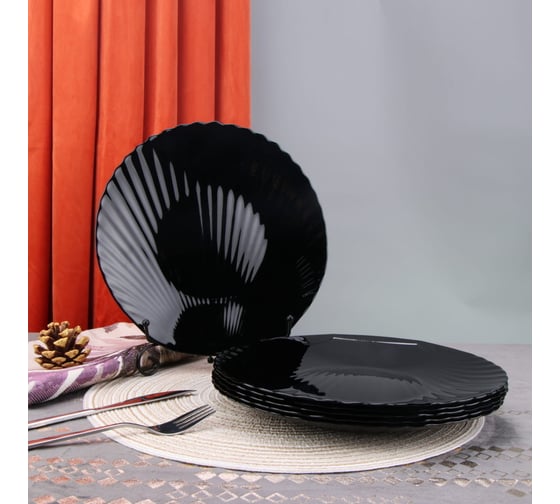 Обеденная тарелка Arya Home shell из опалового стекла 6 пр. черный 8680943224149