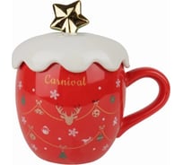 Кружка с крышкой и ложкой Зимняя сказка новогодняя звезда 410мл, красная 680099-1