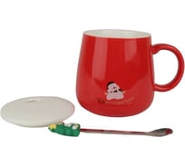 Кружка с крышкой и ложкой Зимняя сказка 420мл, красная 680096-2