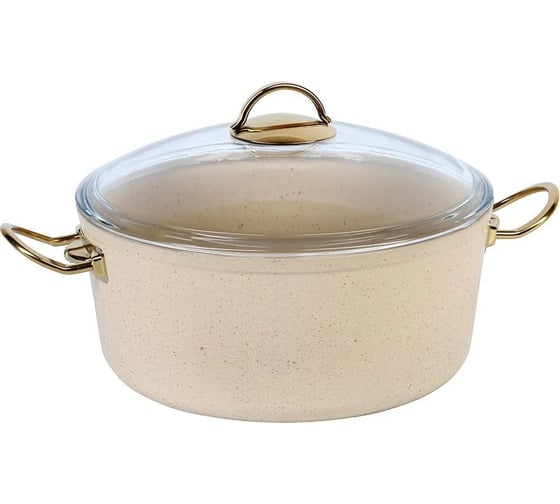 Кастрюля OMS collection 4,9 л 26x12.5 см, с антипригарным покрытием, крышка стекл., ручки золотые, айвори 3110.01.06/G-26-IVR