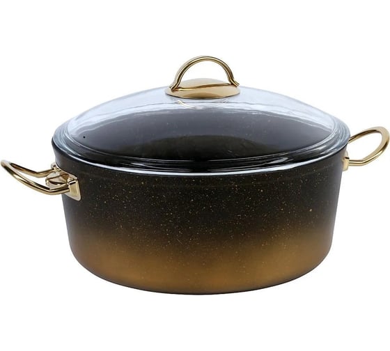 Кастрюля OMS collection 4,9 л 26x12.5 см, с антипригарным покрытием, крышка стекл., ручки золотые, ч./золото 3110.01.06/G-26-GD