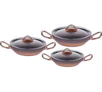 Набор омлетниц с стеклянными крышками OMS collection из 6 (3/3) предметов с антипригарным покрытием, черный/медный 3032-Сp