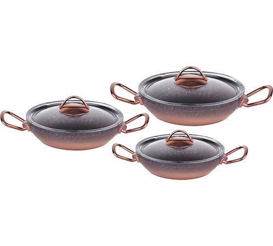 Набор омлетниц с стеклянными крышками OMS collection из 6 (3/3) предметов с антипригарным покрытием, черный/медный 3032-Сp
