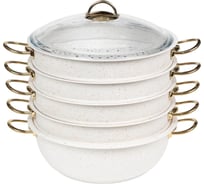 Мантоварка с стеклянной крышкой OMS collection 28x10 см, 5.8 л, с антипригарным покрытием, белый 6091C.28.NS-WHT
