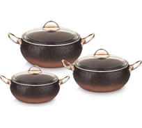 Набор посуды с антипригарным покрытием OMS collection из 6 (3/3) предметов, крышки стеклянные, черный/золотой 3031-Gd