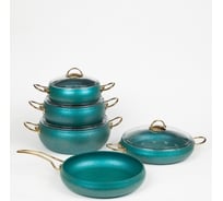 Набор посуды с антипригарным покрытием OMS collection 3024-мnt из 9 (5/4) предметов, крышки стеклянные, ментоловый 3024-MNT