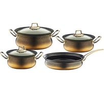 Набор посуды с антипригарным покрытием OMS collection из 7 (4/3) предметов, крышки стеклянные, кремовый 3044-IND-CRM