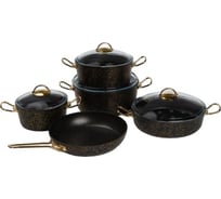 Набор посуды с антипригарным покрытием OMS collection из 9 (5/4) предметов крыш.стекл., руч.сталь., черный/золотой 3037-Gd