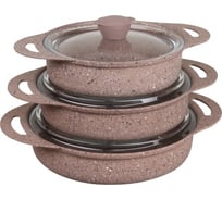 Набор омлетниц с стеклянными крышками OMS collection из 6 (3/3) предметов с антипригарным покрытием, коричневый 3015-Bn