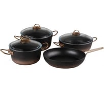 Набор посуды с антипригарным покрытием OMS collection из 7 (4/3) предметов крыш.стекл., руч.сталь., черный/золотой 3035-Gd