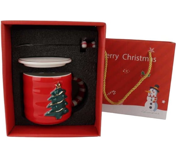 Подарочный набор в коробке Зимняя сказка merry christmas кружка 380мл, крышка, ложка, красный 68007-1