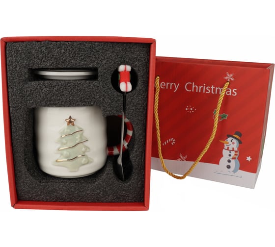Подарочный набор в коробке Зимняя сказка merry christmas кружка 380мл, крышка, ложка, белый 68007-3