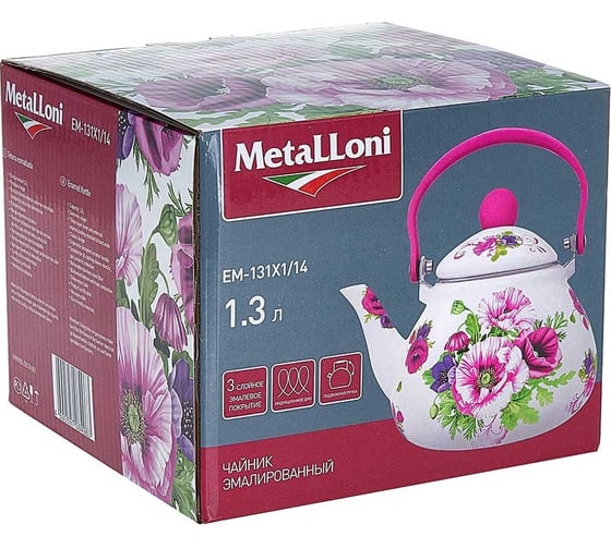 Чайник MetaLLoni EM-131x1/14 эмалированный с фильтром из нерж.стали Нежные маки 1,3л Р1-00007034
