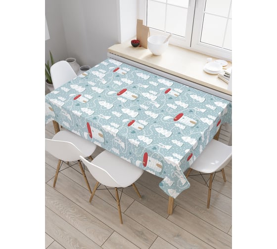 Прямоугольная водоотталкивающая скатерть на стол JoyArty "Снежное поселение" 145x180 tcox_427858_180x145 1