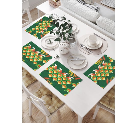 Салфетки на стол для сервировки JOYARTY прямоугольные, плейсмат "Огненные драконы" , 32x46 см, в комплекте 4шт. np_428058 1