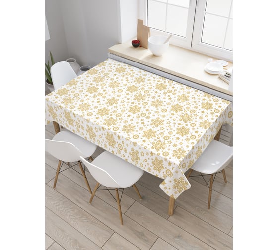 Прямоугольная водоотталкивающая скатерть на стол JoyArty Золотые снежинки 120x145 tcox_427888_120x145 1