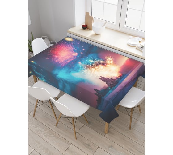 Прямоугольная водоотталкивающая скатерть на стол JoyArty Салют зимой 145x180 tcox_427874_180x145 1