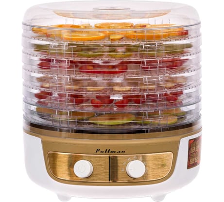 Сушилка для овощей Pullman 3в1, с функциями приготовления йогурта и десертов, 6 поддонов + 2 поддона для пастилы в подарок PL-2260 бело-золотистый