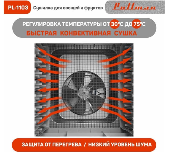 Сушилка для овощей и фруктов Pullman 9 уровней, 18 поддонов, 700 Вт PL-1103