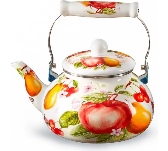 Эмалированный чайник с керамической ручкой MetaLLoni EM-251x1/37 2.5 л, Фруктовый cад Р1-00004195