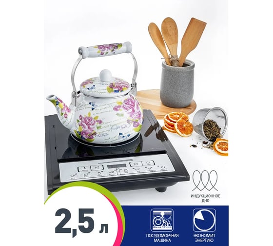 Эмалированный чайник с керамической ручкой MetaLLoni EM-251x1/27 2.5 л, Таинственный сад 0R-00006666