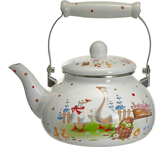 Эмалированный чайник с керамической ручкой MetaLLoni EM-251x1/73 2.5 л, Гуси Р1-00012988