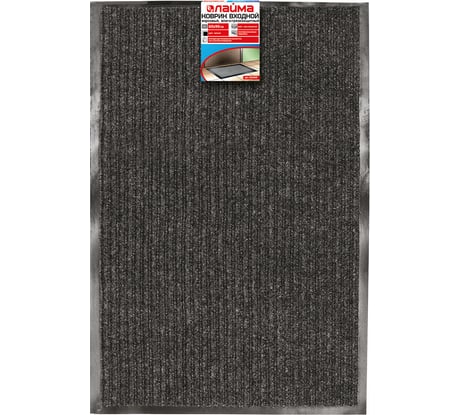 Входной ворсовый влаго-грязезащитный коврик ЛАЙМА 60х90 см, ребристый, толщина 7 мм, черный, 602869