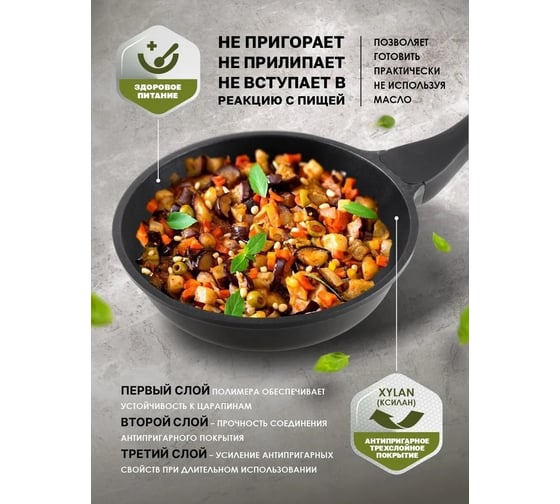 Сковорода PERFECTO LINEA 28x6.0 см, Black Induction + Крышка стеклянная 28 см 55-281013-1