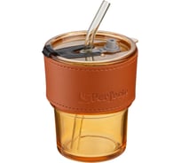 Стакан для напитков PERFECTO LINEA стеклянный с трубочкой и кожаным кейсом, 400 мл, Amber 31-400201