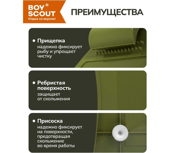 Доска для разделки рыбы BOYSCOUT, с зажимом, 46 см 61934