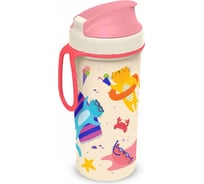 Детский стакан с крышкой, петлей и декором Пластишка 400 мл, розовый 431331105