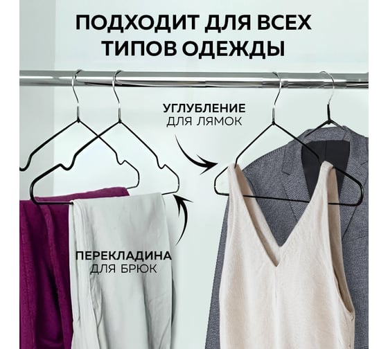 Вешалка-плечики для одежды Ridberg металлические, 10 шт., черный 1212076