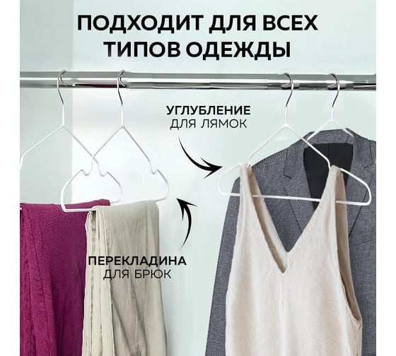 Вешалка-плечики для одежды Ridberg металлические, 10 шт., белый 1212074