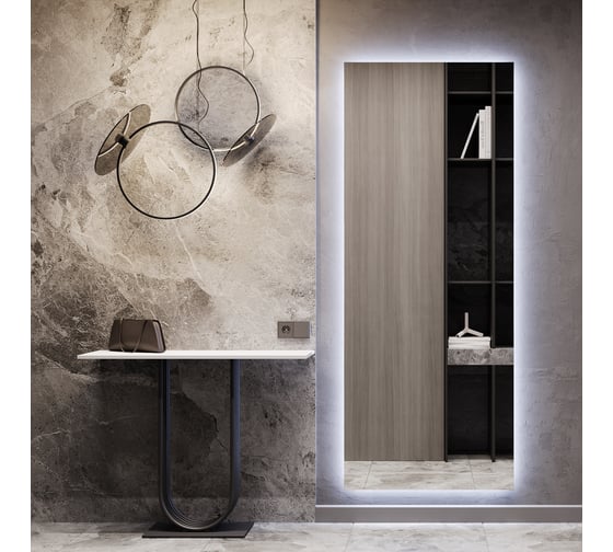 Прямоугольное зеркало GENGLASS большое 199x79 см, с холодной HALFEO Slim NF LED XL, с проводом GGL-05-XL-Slim-6000-1 1