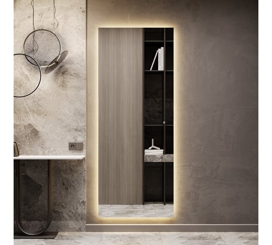 Прямоугольное зеркало GENGLASS большое 199x79 см, с теплой подсветкой HALFEO Slim NF LED XL, с сенсорным выключателем GGL-05-XL-Slim-3000-2