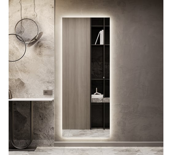 Прямоугольное зеркало GENGLASS большое 199x79 см, с нейтральной подсветкой HALFEO Slim NF LED XL, с сенсорным выключателем GGL-05-XL-Slim-4000-2
