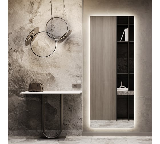 Прямоугольное зеркало GENGLASS большое 199x79 см, с нейтральной подсветкой HALFEO Slim NF LED XL, с проводом GGL-05-XL-Slim-4000-1