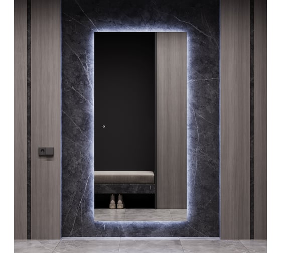 Прямоугольное зеркало GENGLASS большое 196x96 см, с холодной подсветкой HALFEO NF LED XL, с сенсорным выключателем GGL-05-XL-6000-2