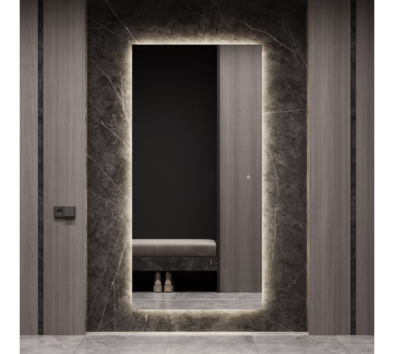 Прямоугольное зеркало GENGLASS большое 196x96 см, с нейтральной подсветкой HALFEO NF LED XL, с сенсорным выключателем GGL-05-XL-4000-2